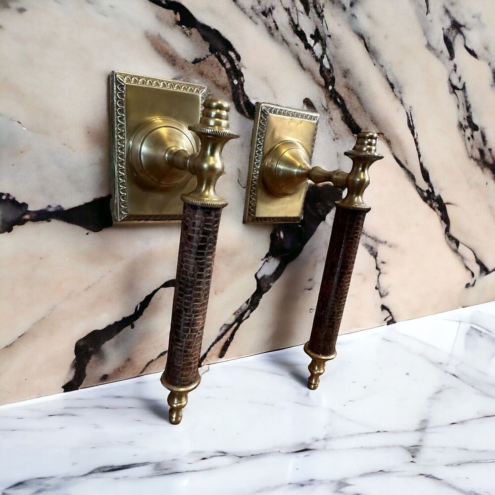 2 VTG Brass Candle Wall Sconces No Glass Globe Alligator Wrap Candle Holder